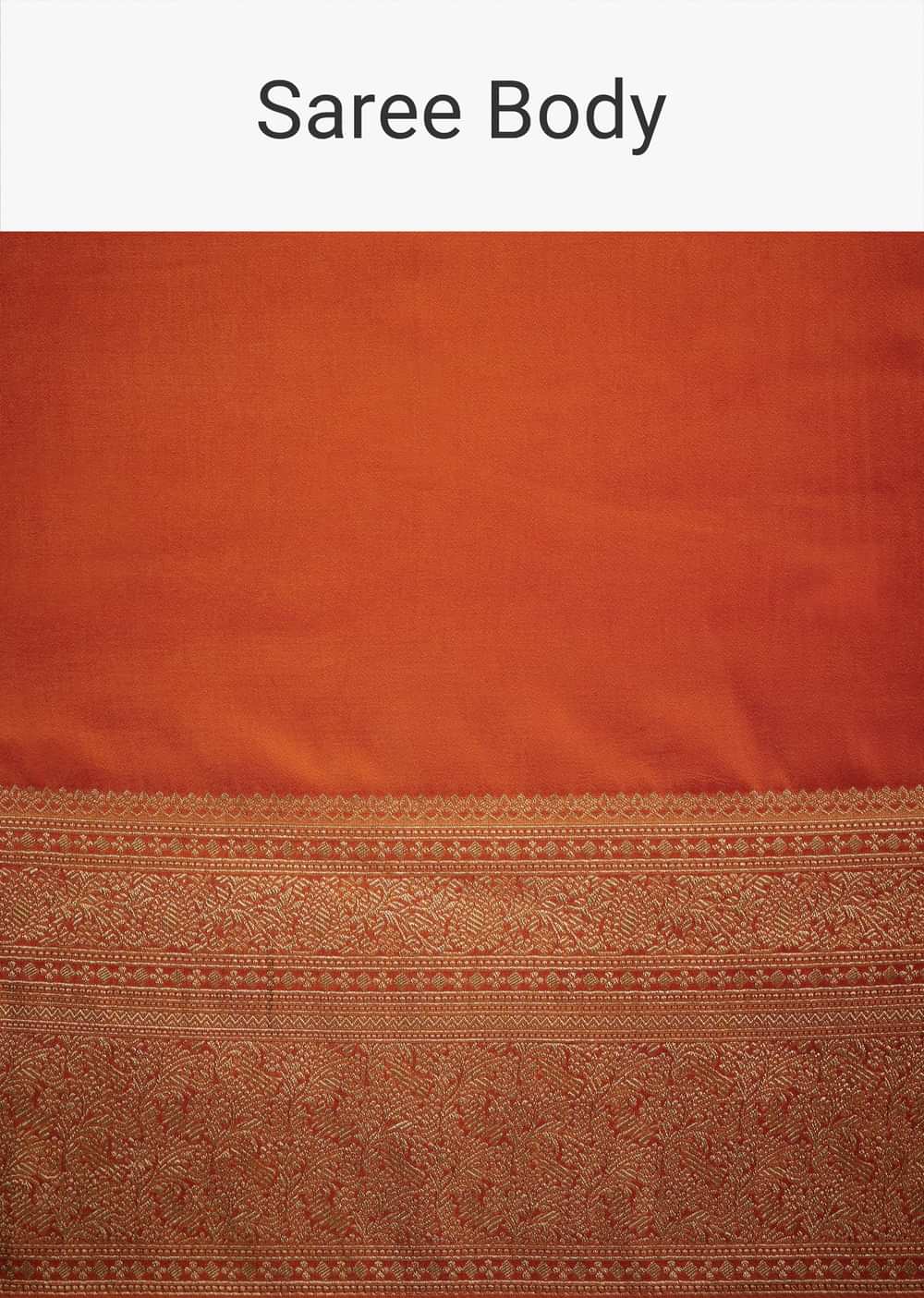 Orange Dola Silk Saree With Zari Border And Pallu