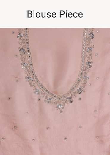 Peach Tissue Saree With Mirror Embroidered Border