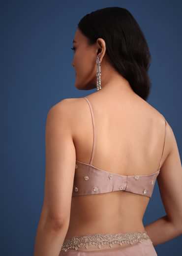 Pink Tissue Silk Cutdana Work Saree With Embellished Scallop Border