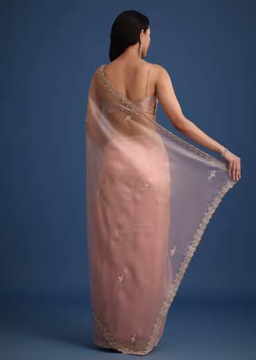 Pink Tissue Silk Cutdana Work Saree With Embellished Scallop Border