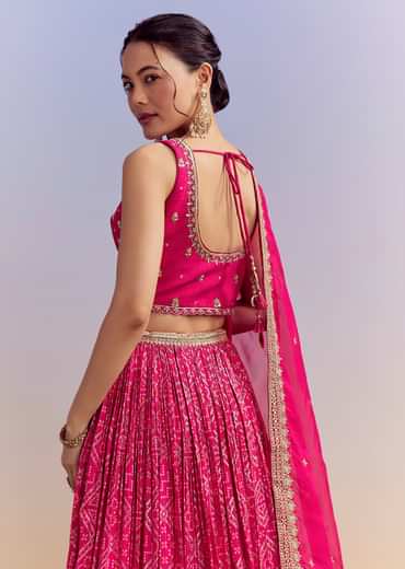 Pink Silk Bandhani Bridesmaid Lehenga With Zardosi Work