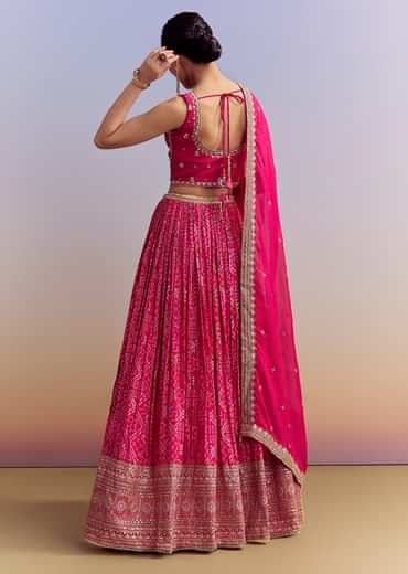 Pink Silk Bandhani Bridesmaid Lehenga With Zardosi Work