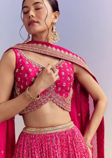 Pink Silk Bandhani Bridesmaid Lehenga With Zardosi Work