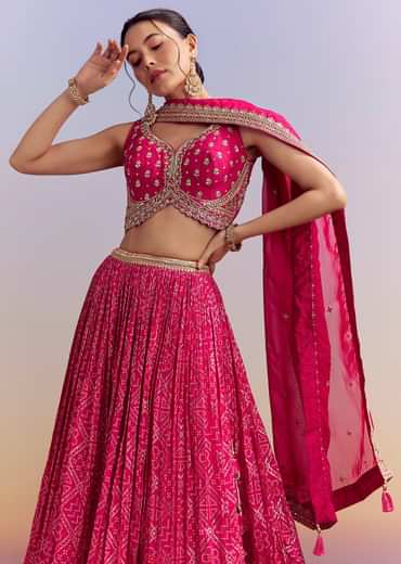 Pink Silk Bandhani Bridesmaid Lehenga With Zardosi Work