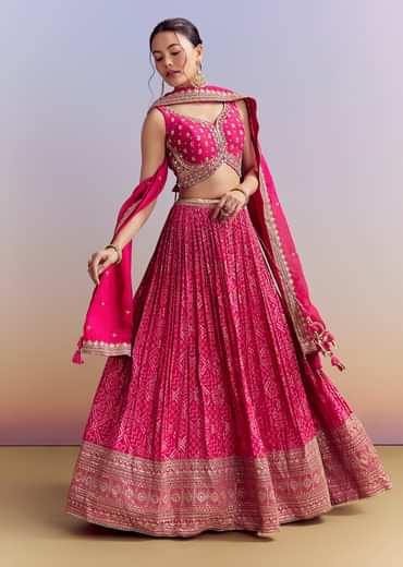 Pink Silk Bandhani Bridesmaid Lehenga With Zardosi Work