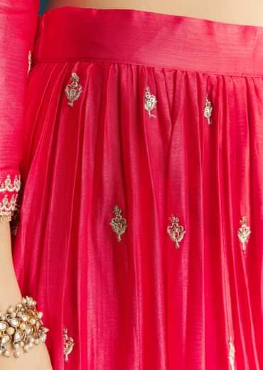 Pink Zari Palazzo Suit Set With Dupatta