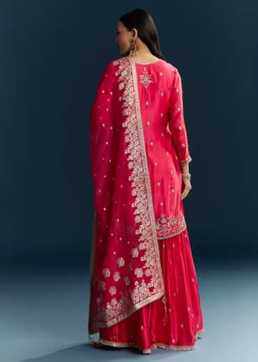 Pink Zari Palazzo Suit Set With Dupatta