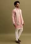 Pink Embroidered Kurta With Dupatta Set For Men