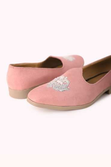 Pink Embroidered Juttis In Velvet
