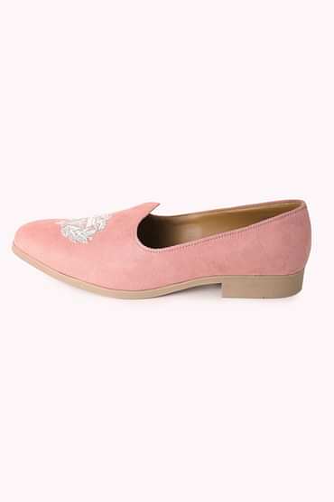Pink Embroidered Juttis In Velvet