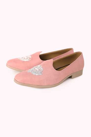Pink Embroidered Juttis In Velvet