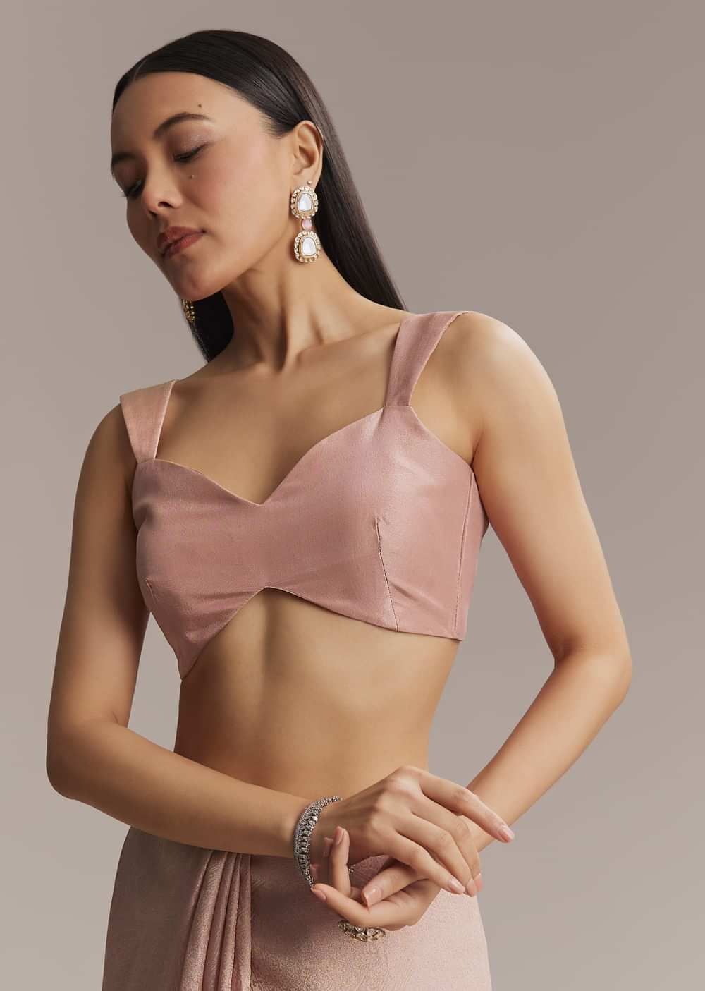 Pink Jacquard Saree With Zardosi And Stone Embroidery