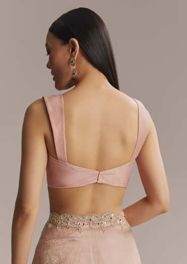 Pink Jacquard Saree With Zardosi And Stone Embroidery