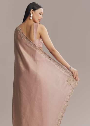 Pink Jacquard Saree With Zardosi And Stone Embroidery