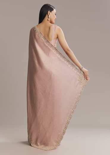 Pink Jacquard Saree With Zardosi And Stone Embroidery