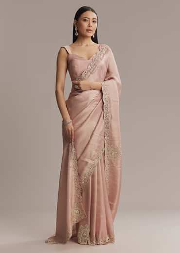 Pink Jacquard Saree With Zardosi And Stone Embroidery