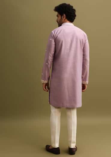 Purple Abla Work Kurta Set For Men