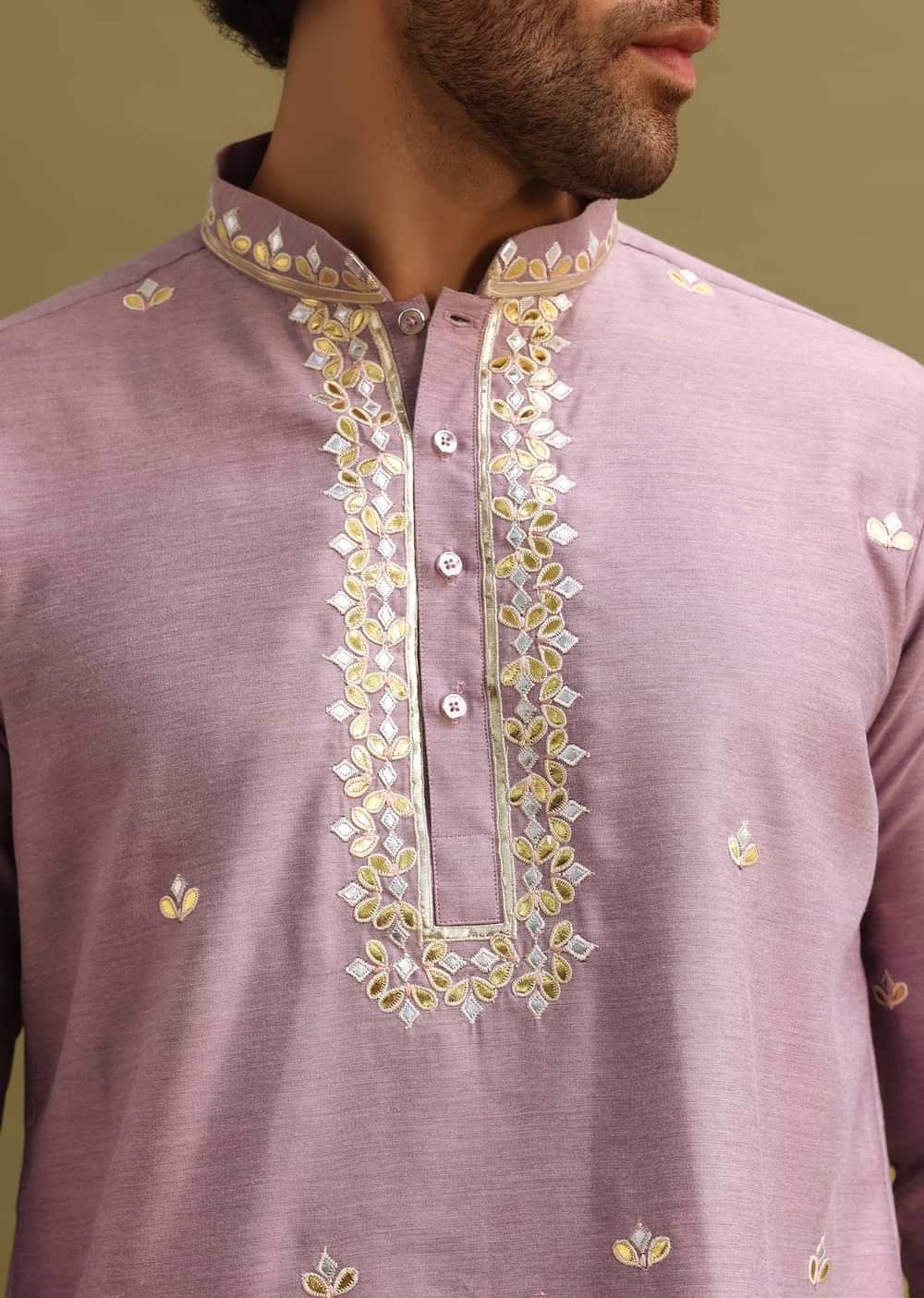 Purple Abla Work Kurta Set For Men