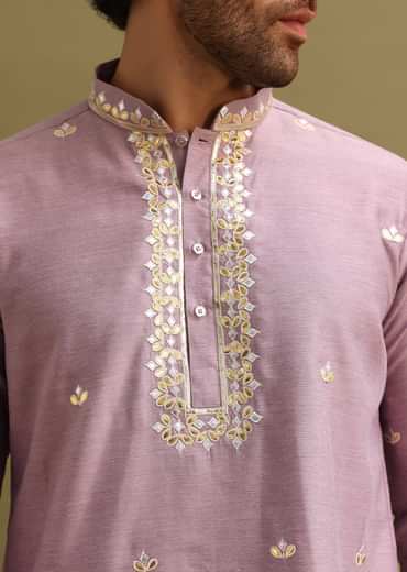 Purple Abla Work Kurta Set For Men