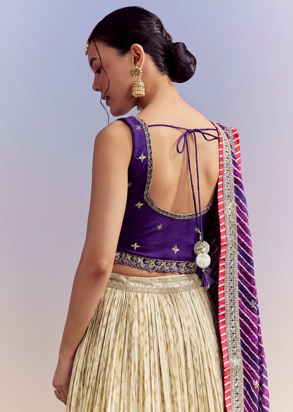 Purple Brocade Silk Bridesmaid Lehenga With Leheriya Dupatta And Zardosi Work