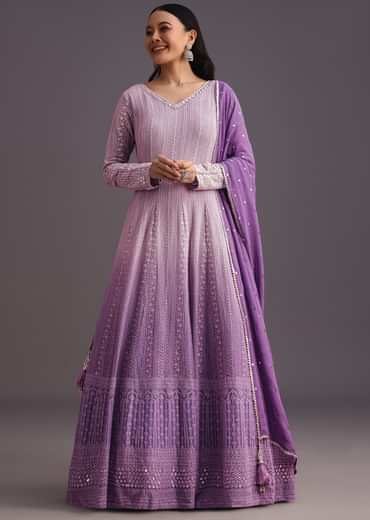 Purple Lucknowi Anarkali With Sequin Work Dupatta