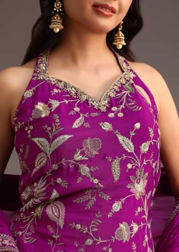 Purple Resham Work Sharara Set With Dupatta