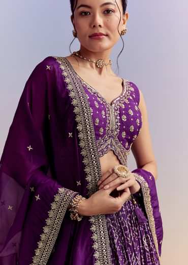Purple Silk Bandhani Bridesmaid Lehenga With Zardosi Work