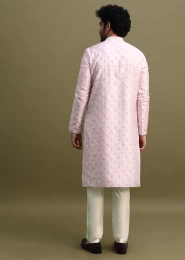 Lilac Threadwork Men Kurta Set