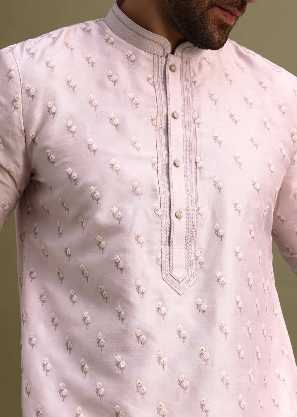 Lilac Threadwork Men Kurta Set