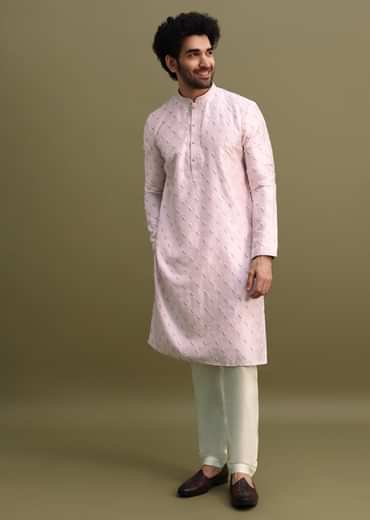 Lilac Threadwork Men Kurta Set