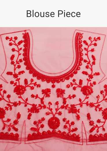 Red Net Saree With Sequins And Stones Embroidery