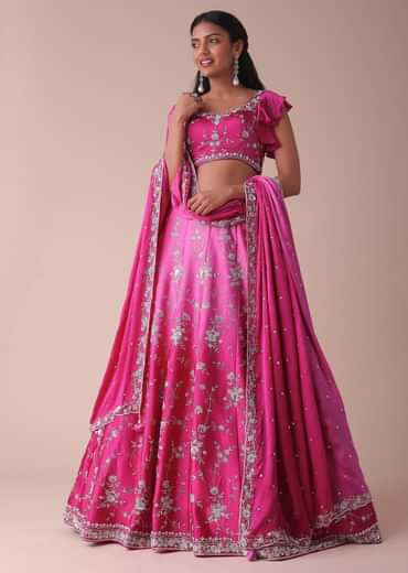 Hot Pink Ombre Lehenga With Handwork Embroidery