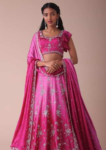 Hot Pink Ombre Lehenga With Handwork Embroidery