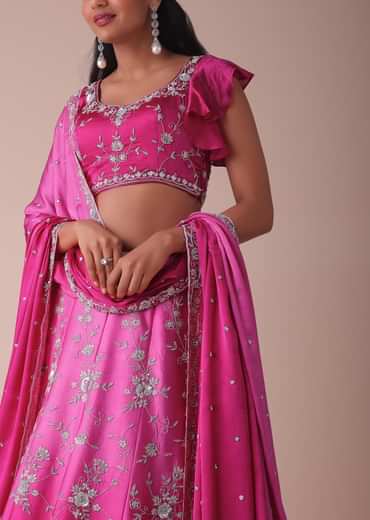 Hot Pink Ombre Lehenga With Handwork Embroidery