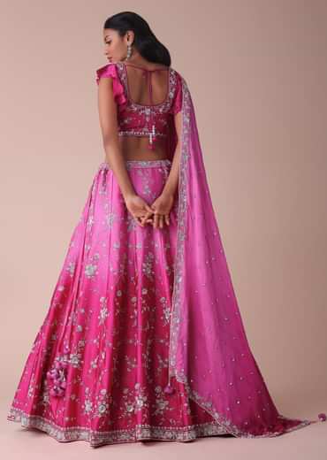 Hot Pink Ombre Lehenga With Handwork Embroidery