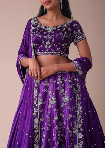 Violet Purple Ombre Lehenga With Handwork Embroidery