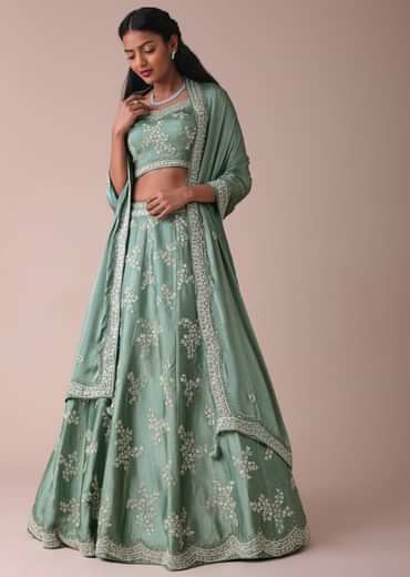 Pista Green Lehenga With Handwork Embroidery