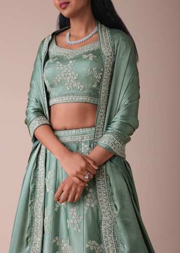 Pista Green Lehenga With Handwork Embroidery