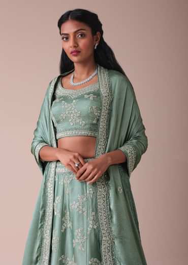 Pista Green Lehenga With Handwork Embroidery