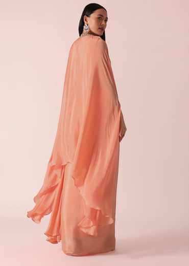 Peach Jacket And Dhoti Set With Mirror Work