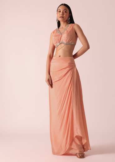 Peach Jacket And Dhoti Set With Mirror Work