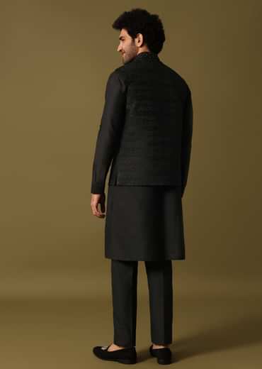 Black Cutdana Embroidered Kurta Jacket Set