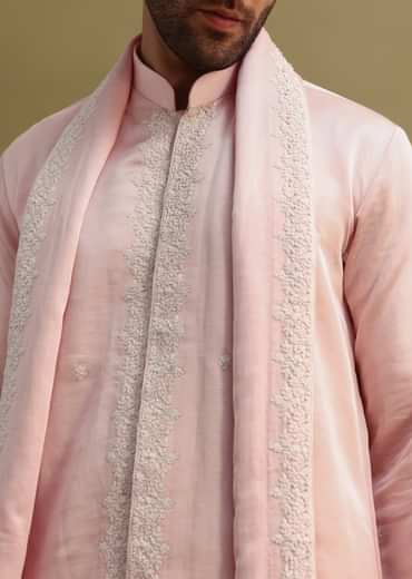 Peach Thread Work Kurta With Dupatta Set