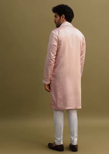 Peach Thread Work Kurta With Dupatta Set