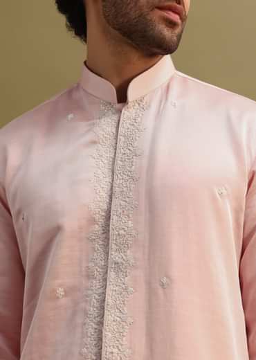 Peach Thread Work Kurta With Dupatta Set