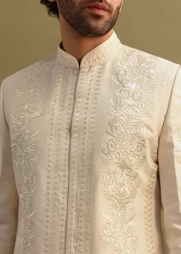 Ivory Thread Work Jodhpuri Suit For Men