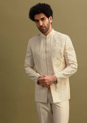 Ivory Thread Work Jodhpuri Suit For Men