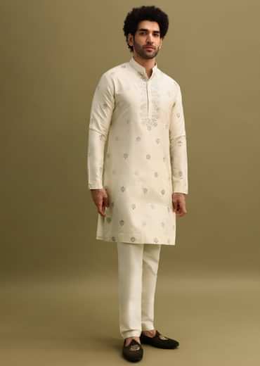Blue Foil Applique Work Kurta Set With Shaded Jacket