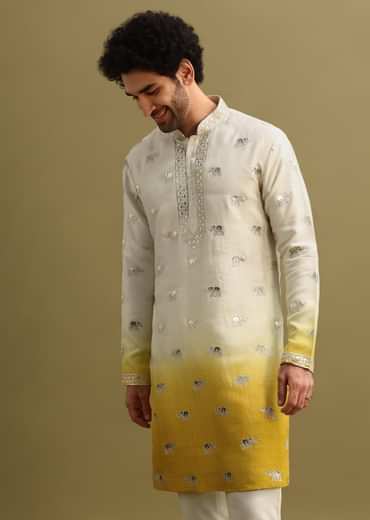 Yellow Shaded Gold Foil Applique Motifs Work Kurta