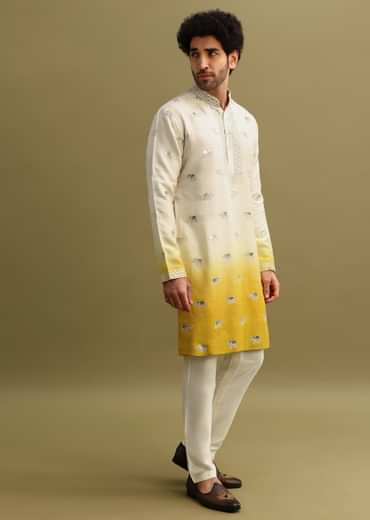 Yellow Shaded Gold Foil Applique Motifs Work Kurta